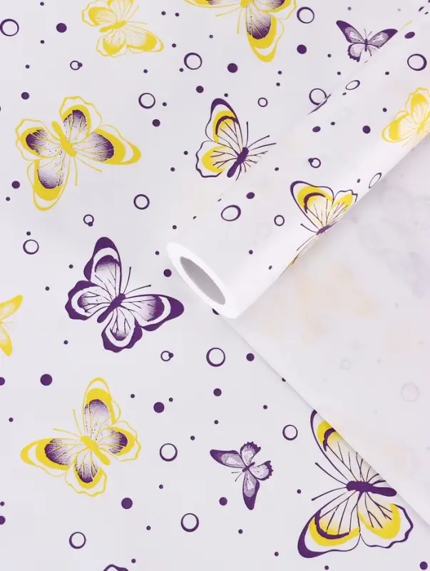 Бумага упаковочная крафт белый &laquo;Бабочки&raquo;, фиолетовый/желтый, 0.72&times;10&plusmn;5% м, 60 г