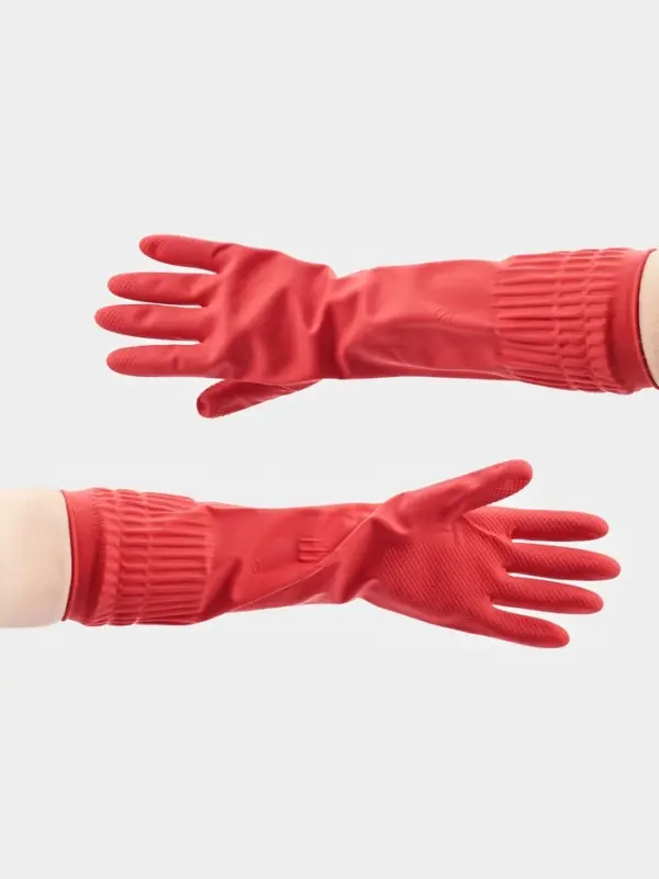 Перчатки хозяйственные Доляна, размер S, длинные манжеты, латексные, красные