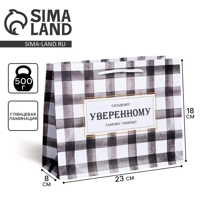 Пакет подарочный ламинированный, упаковка, «Сильному», MS 23 х 18 х 8 см