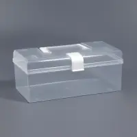 Бокс для хранения мелочей, с ручкой, 23&times;13&times;9.5 см, прозрачный/белый