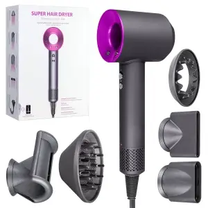 Набор фен SUPER HAIR DRYER Серый с фиолетовым (6 в 1) 3M