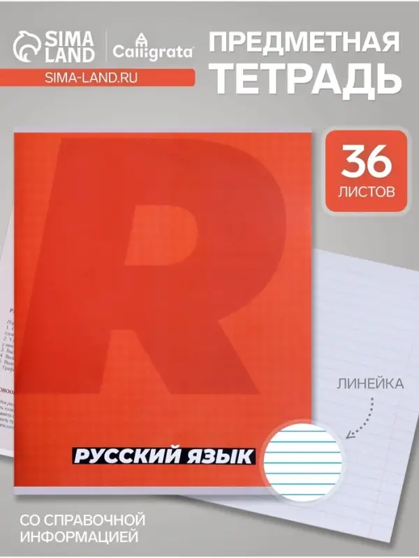 Предметная тетрадь по русскому языку Calligrata. MonoTone, 36 листов, в линейку, со справочным материалом, обложка из мелованной бумаги