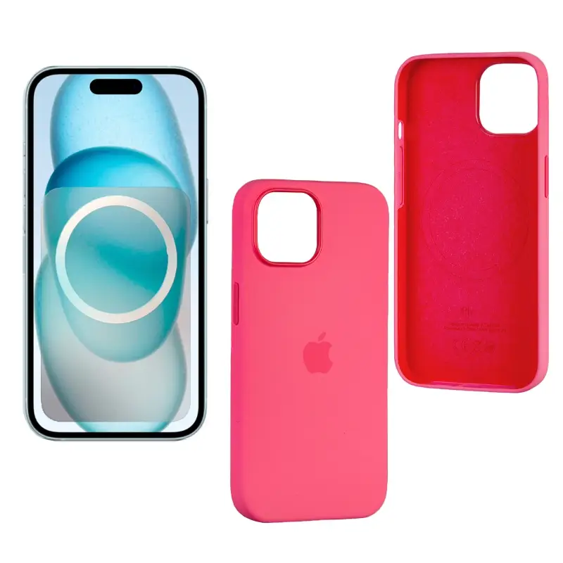 Чехол iPh 15 Silicon Case 100% ORG (MagSafe + анимация NFC) c LOGO Pink