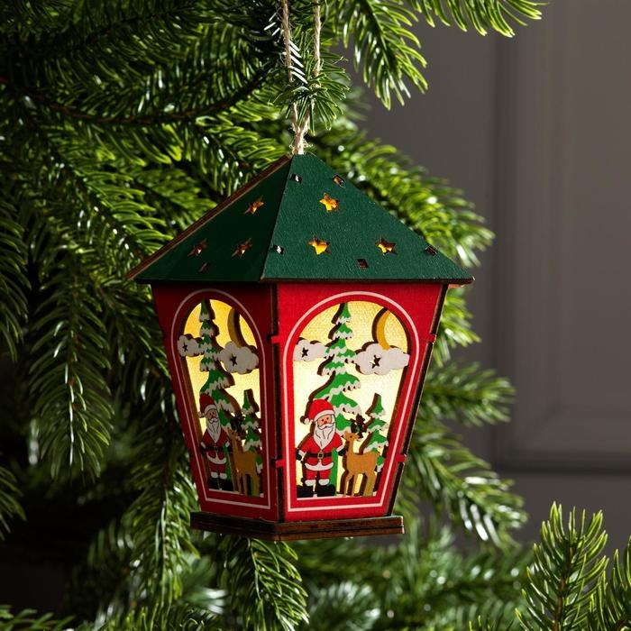 Ёлочная игрушка «Фонарь с Дедом Морозом», от батареек, свечение тёплое белое Ёлочная игрушка «Фонарь с Дедом Морозом», от батареек, свечение тёплое белое
