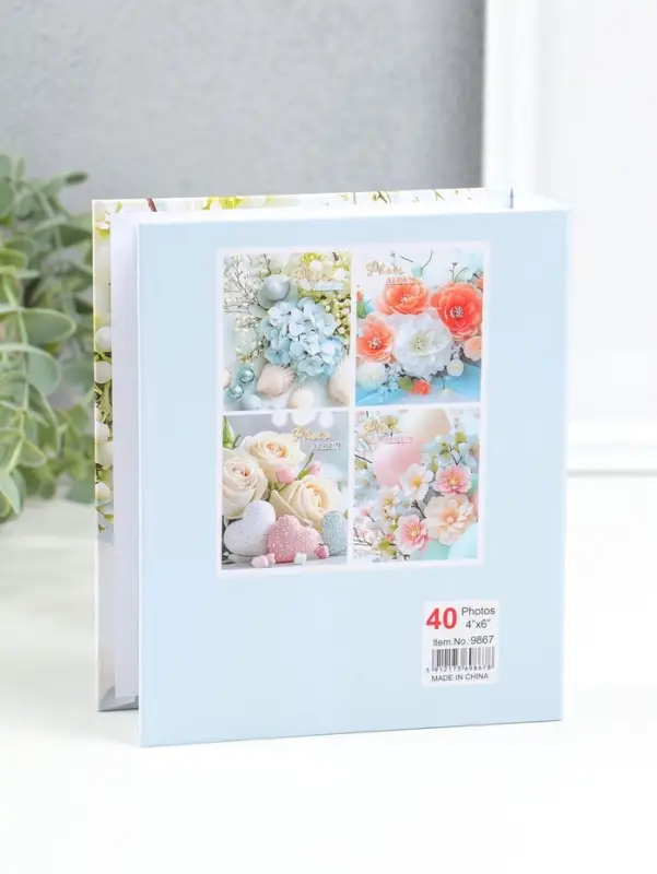 Фотоальбом на 40 фото 10х15 см "Голубая гортензия и ракушки" в коробке 4,5х14х17 см