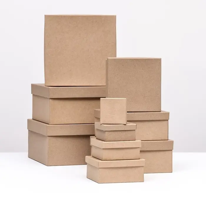 Набор коробок квадратных 10 в 1 крафт,24.5&times;24.5&times;11.5 - 6.5&times;6.5&times;4 см,