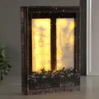 Шкатулка - книга световая &laquo;Вид на город из окна&raquo;, дерево, искусственная кожа, 28&times;19&times;6 см