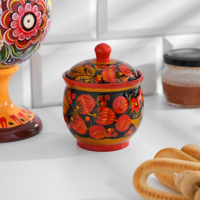 Солонка &laquo;Хохлома&raquo; с крышкой, 8,5 х 5,5 см
