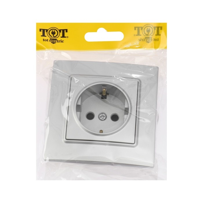 Розетка одноместная TOT Elegant, 16 А, скрытая, с з/к, серебристая Розетка одноместная TOT Elegant, 16 А, скрытая, с з/к, серебристая