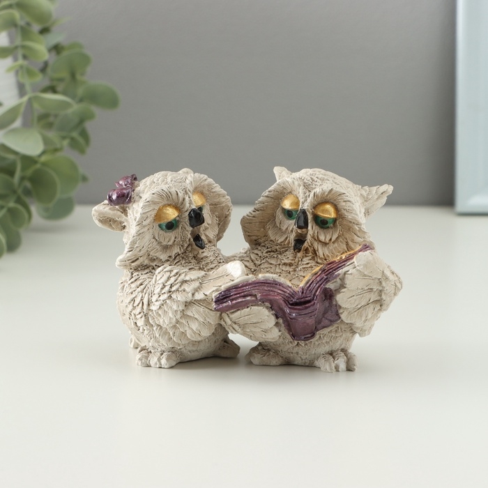 Фигура Фигура "Совы читают" 12х7х7см, бежевый