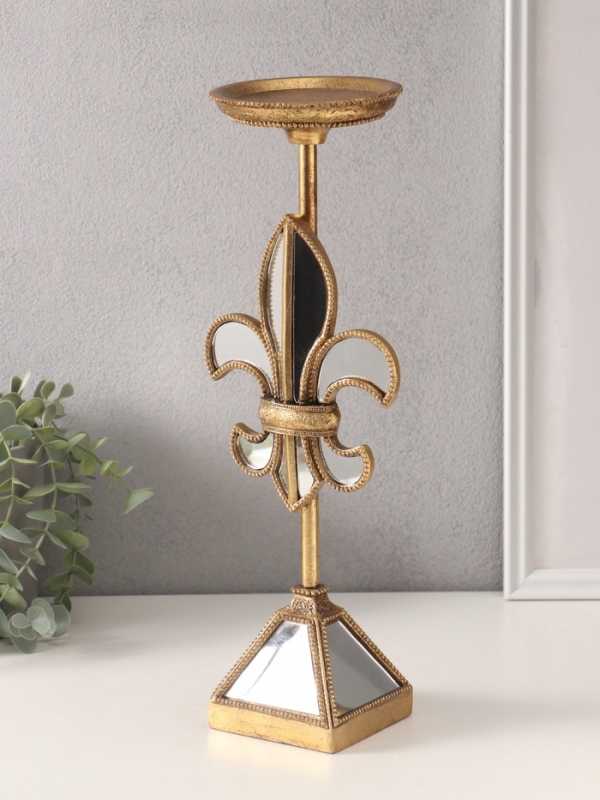 Подсвечник полистоун на 1 свечу Подсвечник полистоун на 1 свечу "Зеркальная геральдическая лилия" 14х11х38,5 см