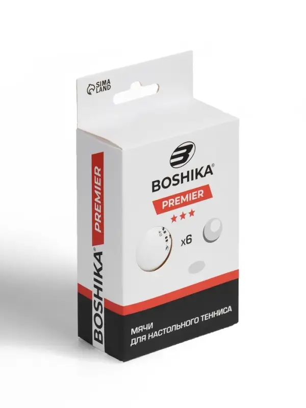 Мяч для настольного тенниса BOSHIKA 3***, набор 6 шт., PP, цвет белый