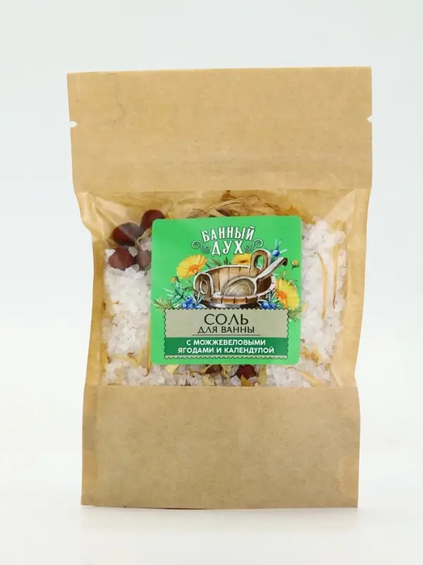 Банный Дух Соль для ванны с можжевеловыми ягодами и календулой, 150 г.