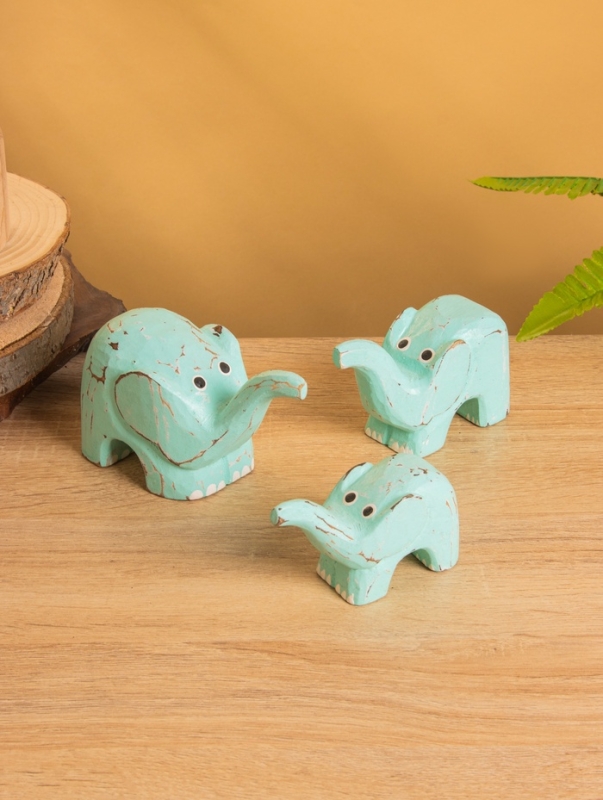 Сувенирный набор «Милые слоники», 12 см, 10 см, 9 см, дерево, бирюзовый Сувенирный набор «Милые слоники», 12 см, 10 см, 9 см, дерево, бирюзовый