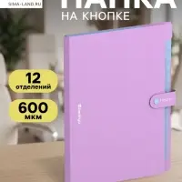 Папка А4 Haze, 12 отделений, 600 мкм, на кнопке, сиреневая