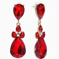 Серьги висячие со стразами &laquo;Вечеринка&raquo;, цветок из капель, красно-белые в золоте, 6.3 см