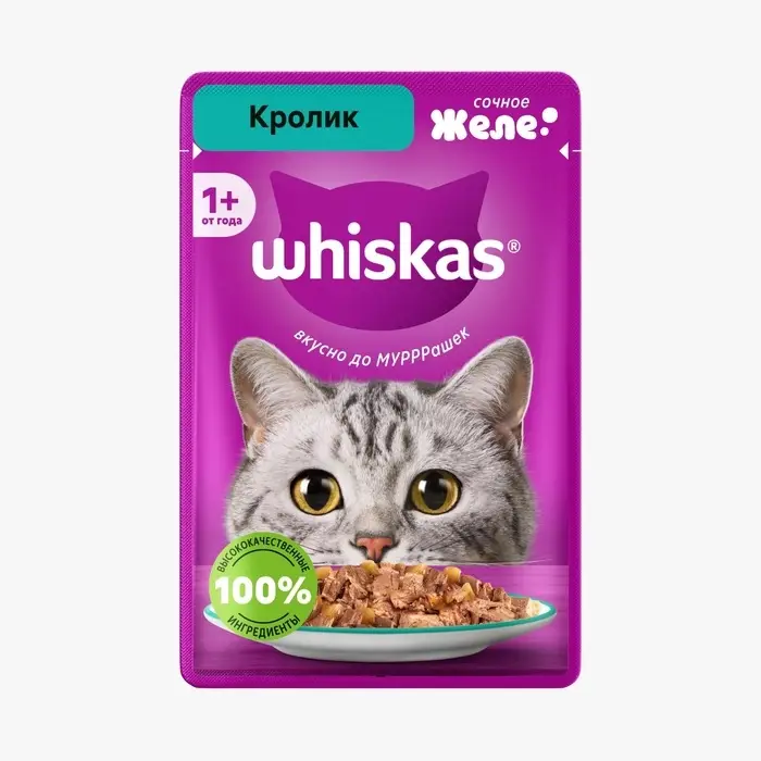 Влажный корм Whiskas для кошек, желе кролик, 75г Влажный корм Whiskas для кошек, желе кролик, 75г
