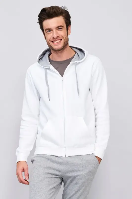 Толстовка мужская на молнии Soul Men 290 с контрастным капюшоном, белый, размер S Толстовка мужская на молнии Soul Men 290 с контрастным капюшоном, белый, размер S