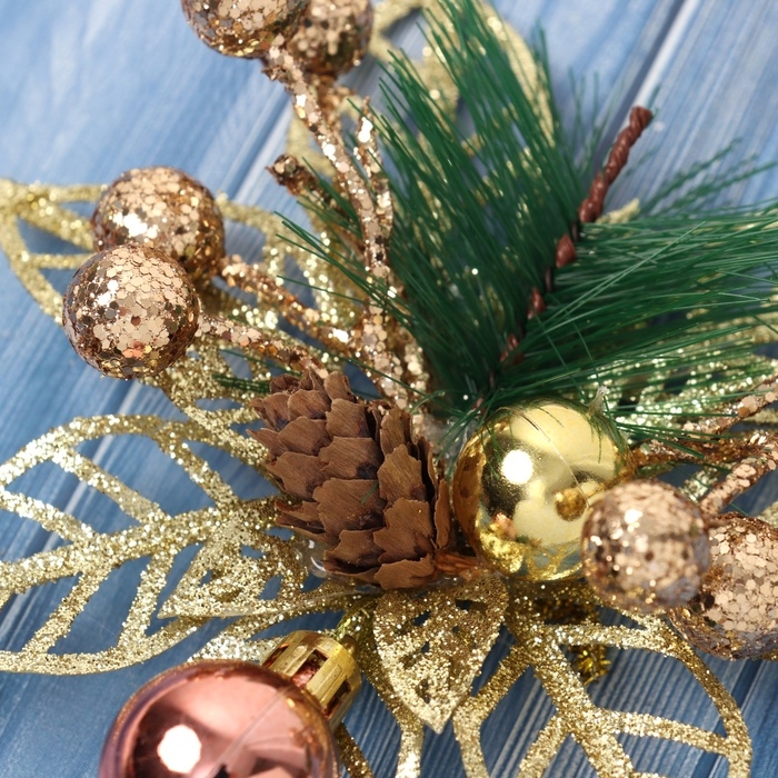 Украшение ёлочное Украшение ёлочное "Праздничные цветы" (набор 2 шт) шарики, 12 см, золото