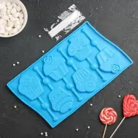 Форма для леденцов Доляна &laquo;Капкейк&raquo;, силикон, 27.5&times;16.5 см, 6 ячеек (6&times;7 см), с палочками, МИКС
