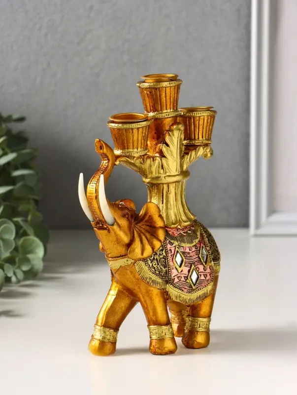 Фигурка полистоун подсвечник &laquo;Африканский слон в золотой, ажурной попоне&raquo;, 19&times;12.5&times;5 см