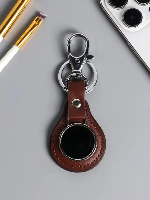 Брелок под нанесение кожзам, металл  Брелок под нанесение кожзам, металл "Жетон" размер окна d=2,7 см, коричневый 11х4,5х0,7 см   1090438