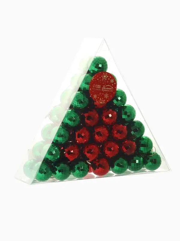 Ёлочные игрушки &laquo;Треугольник&raquo;, шары новогодние, набор 56 шт., d=3 см, красный/зелёный