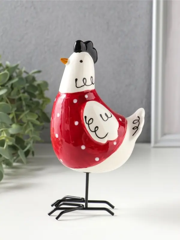 Сувенир керамика "Курочка красная в белый горошек" 9,7х8,2х17,4 см