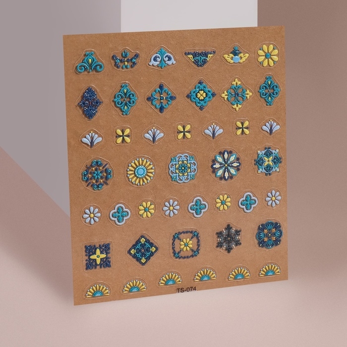 Наклейки для ногтей «Витраж», объёмные, цвет голубой/жёлтый/зелёный Наклейки для ногтей «Витраж», объёмные, цвет голубой/жёлтый/зелёный