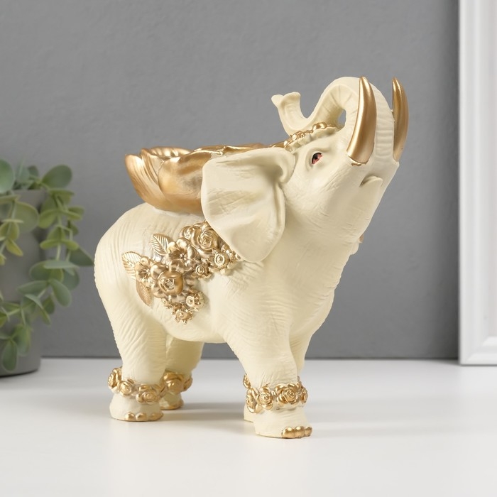 Сувенир полистоун Сувенир полистоун "Бежевый слон с золотым цветком" 18х14х19 см