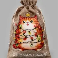Мешочек подарочный &laquo;Котик&raquo;, новогодний, 20&times;30, бежевый