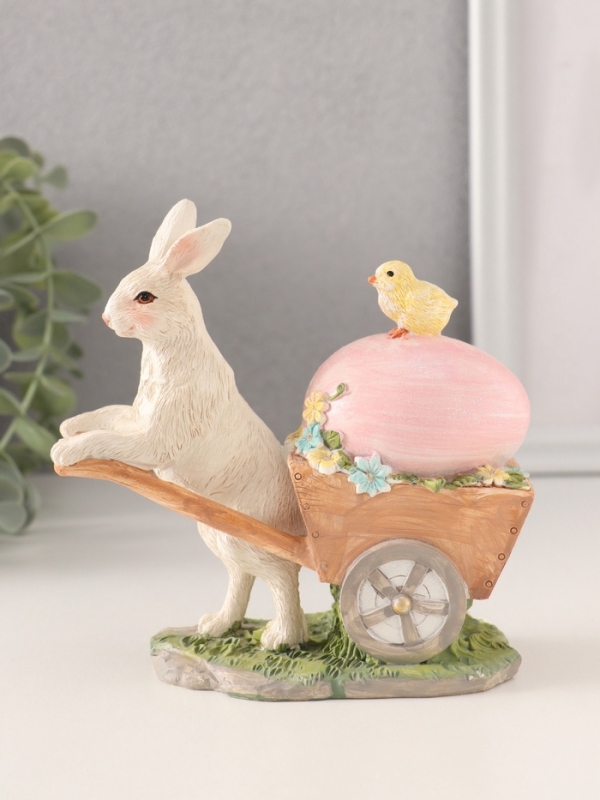Сувенир полистоун  Сувенир полистоун "Кролик везёт тележку с цыплёнком и пасхальным яйцом" 13,5х6х13 см