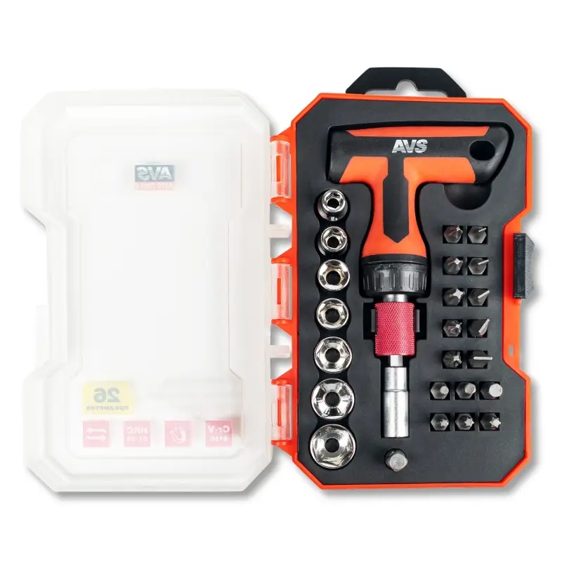 Отвертка реверсивная с насадками (26 предметов) AVS ORS26