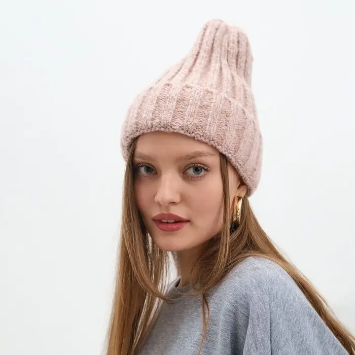 Шапка женская MINAKU с подворотом, размер 54-56, цвет розовый Шапка женская MINAKU с подворотом, размер 54-56, цвет розовый
