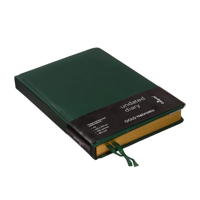 Ежедневник НЕдатированный А5, 136 листов в линейку, кожзам Ежедневник НЕдатированный А5, 136 листов в линейку, кожзам "Небраска", золотой срез, зеленый