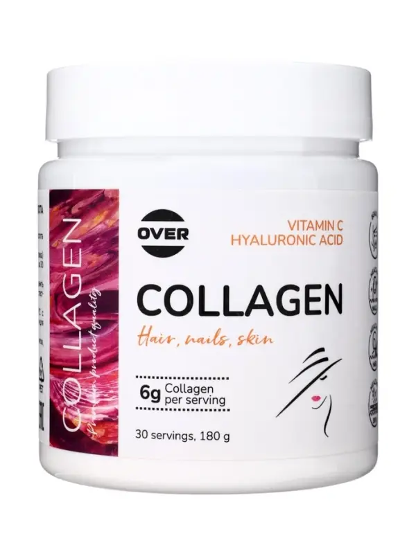 Коллаген+Витамин С+Гиалуроновая кислота OVERvit, концентрат для приготовления напитка, без вкуса, 180 г