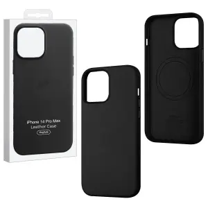 Чехол для iPhone 14 Pro Max Leather Case 100% ORG Midnight (MagSafe) c LOGO