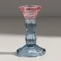 Подсвечник стекло "Градиент. Фактура" розово-голубой d=2,2 см 6.5х6.5х10.5 см