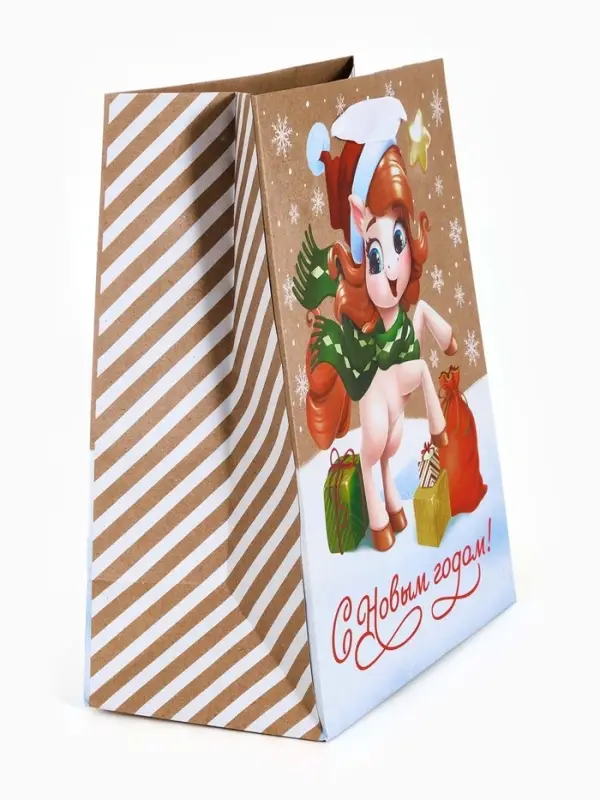 Пакет подарочный крафтовый вертикальный «С Новым годом», MS 18×23×10 см