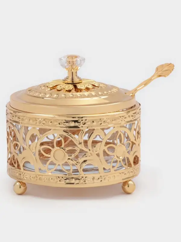 Сахарница &laquo;Дарина&raquo;, 200 мл, 9&times;10 см, с ложкой, золотистая