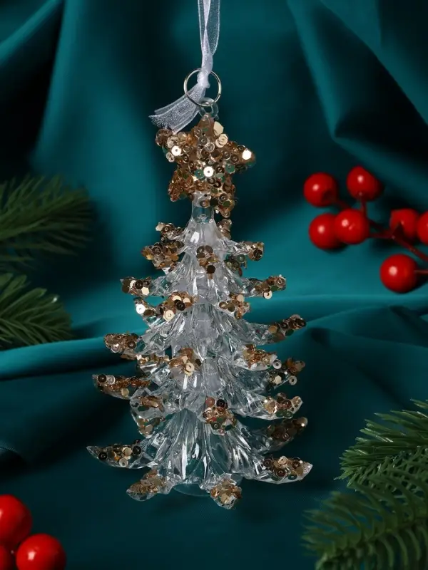Украшение ёлочное "Праздник" ёлочка, 13х7 см, прозрачно-золотой