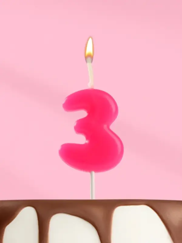 Свеча для торта «Неоновая», цифра 3, розовая Свеча для торта «Неоновая», цифра 3, розовая