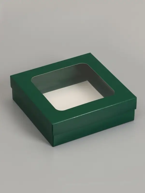 Коробка складная, крышка-дно, армейский зелёный, с окном 20&times;20&times;6 см