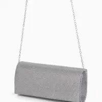 Сумка-клатч женская на магните, на серебристой цепочке, блестящая, светло-серебристая