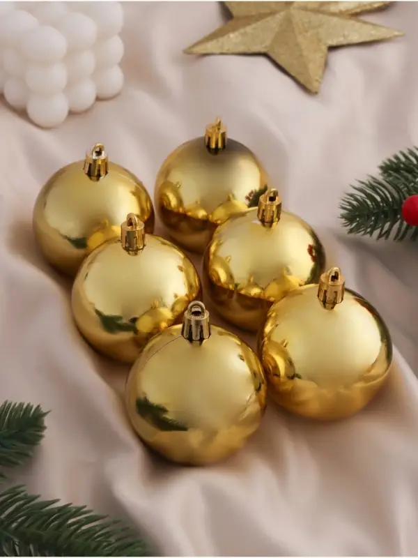 Ёлочные игрушки &laquo;Глянец&raquo;, шары новогодние, d=6 см, набор 6 шт., золотистый