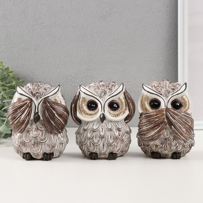 Сувенир полистоун Сувенир полистоун "Филин - не вижу, не слышу, не скажу" МИКС 9,5х10х13 см