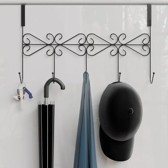 Вешалка на дверь на 5 крючков Доляна &laquo;Вензель&raquo;, 38&times;22.5&times;10 см, чёрная