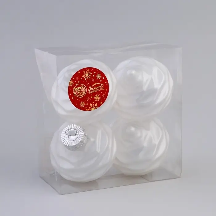 Ёлочные игрушки 4 шт. &laquo;Глория луковки волны&raquo; 7&times;7 см, белый