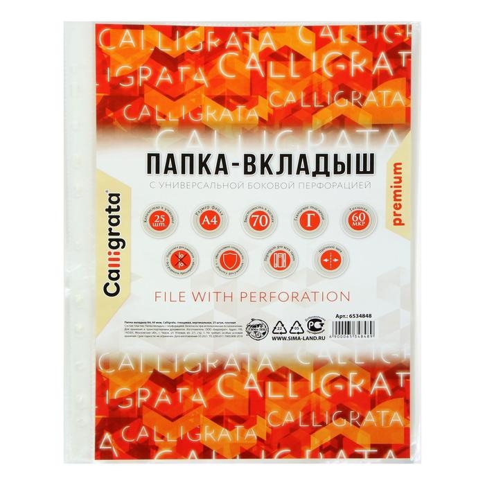 Файл-вкладыш А4, 60 мкм, Calligrata, плотные, глянцевый, вертикальный, 25 штук Файл-вкладыш А4, 60 мкм, Calligrata, плотные, глянцевый, вертикальный, 25 штук