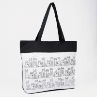 Сумка - шоппер &laquo;Котики&raquo;, на молнии, с подкладкой, 42&times;9&times;32 см, чёрный